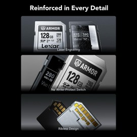 Lexar ARMOR SILVER PRO SDXC UHS-II Memory Card, 128 GB, Maximum Read Speed, 280 MB/s Maximum Write Speed, 120 MB/s 6K Support, Professional Video Recording Manufacturer