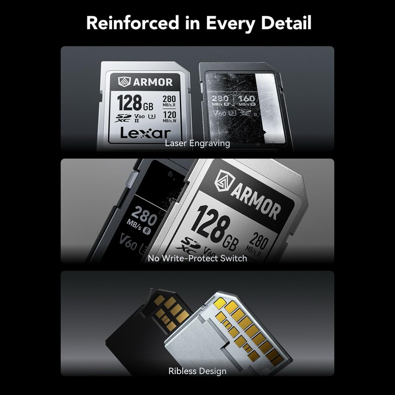 Lexar ARMOR SILVER PRO SDXC UHS-II Memory Card, 128 GB,