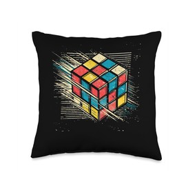 The Melting Cube - Competitive Speed Cubing Merch Vintage Puzzle Cube Geometric Speedcuber 80's Boys Cool Math Throw Pillow, 16x16, Multicolor
