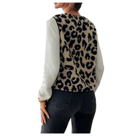 GORGLITTER Sleeveless Vest Women's Lightweight Leo Vest Teddy Jacket Vest Fleece Vest Jacket with Buttons Leo Vest Autumn Winter, leo