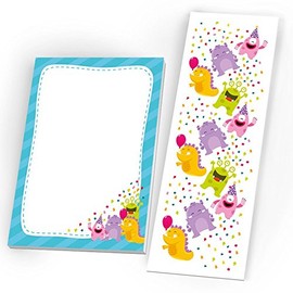 Mitgebsel Set aus 12 Lesezeichen + Mini-12 Notizblöcke lustige Monster/Geschenk für Kindergeburtstag Hochzeit Taufe Geburtstag Jungen Mädchen