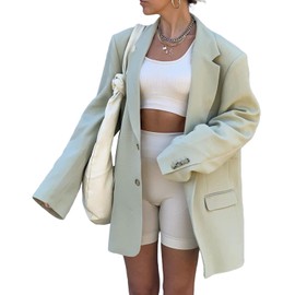 Grlasen Women Casual Elegant Long Sleeve Oversized Lapel Blazers Open Front Solid Work Office Jacket Blazer Light Green
