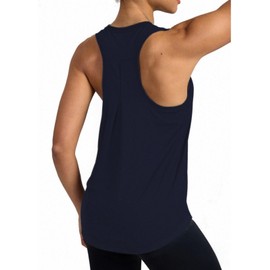 QUEQUETREE Women's Running Tank Tops Loose Fit Racerback Workout Athletic Gym Yoga Shirts Navy Blue M
