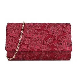 UShopUK Satin Lace Floral Bridal Prom Wedding Evening Clutch Party Purse Hand Bag (Red)