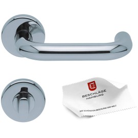scoop Beschläge Hamburg Door Handles: SBL 1104 Door Handles with Toilet Rosettes for Bathroom and Toilet Door Handle for Interior Doors, Round, Polished Stainless Steel