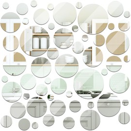 Jetec Real Glass Round Mirror Tiles Frameless Round Wall Mirrors Glass Mirror Tiles Round Wall-Mount Mirrors with Acrylic Double Sided Adhesive for Bedroom Bathroom Craft (56 Pcs, 1/2/3/4/5/6 Inch)
