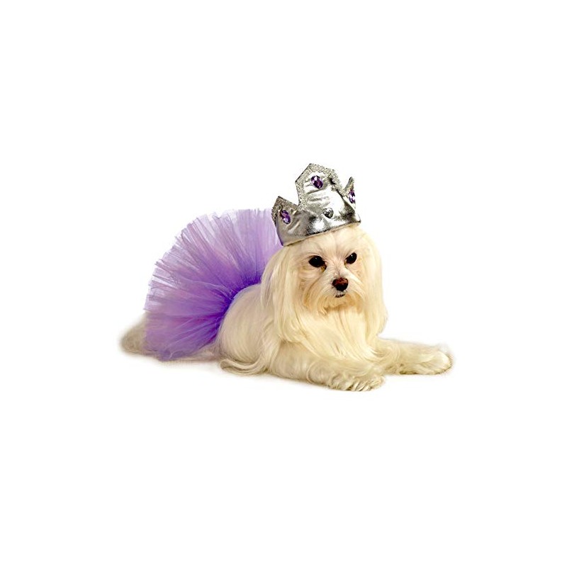 Rubies Silver Tiara with Purple Stones Pet Costume Accessory, Medium/Large