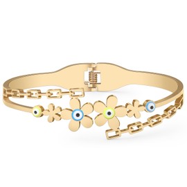 NEWEI Cute Evil Eye Bracelets Bangle Stainless Steel 18k Gold Plated Evil Eye Jewelry Bracelet For Women Girls Charms Evil Eyes Protection Gifts (F Evil Eye Gold)