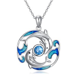 SELKAT Mother and Child Dolphin Necklace for Women,925 Sterling Silver Dolphin Pendant With 5A Cubic Zirconia Cute Animal Ocean Themes Jewelry Gift for Mother Mom Daughter Girlfriend