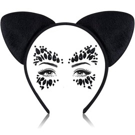 2 x Cat Ears Headband, Cat Ears Headband, Cat Headband Carnival + Glitter Stones Face, Carnival Party Accessories, Cat Costume for Carnival, Carnival Party Headpiece for Women, Girls (Style 1)