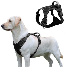 Dog Harness No-Pull for Large Dogs Vest Harness with Handle Airtag Holder, Tactical Service Pet Reflective Vest for Medium Large Breeds, Freedom Easy Walk Dog Harness with Front Clip,Black,M
