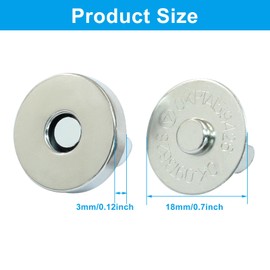 Waziaqoc 24 Sets Magnetic Snaps for Purse Closure, Silver 18mm Magnetic Fastener Replacement Kit Magnetic Snaps for Purses and Totes Clothing Bag DIY Craft