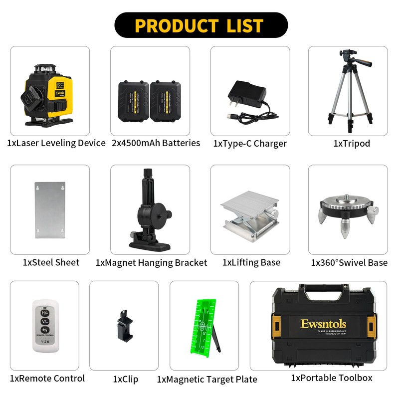 Laser Level with Tripod,4×360° Whole-Room Cross-Line Green Beam Laser Level