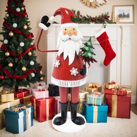 LUMISOL Cheerful Santa Claus Holding Tree and Waving, Santa Claus Decorative Figurine - Home Decor - Autumn Thanksgiving - Perfect Choice for Christmas Home Decor and Indoor Holiday Display