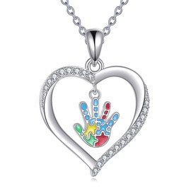 YAFEINI Autism Awareness Necklace 925 Sterling Silver Autism Puzzle Piece Pendant Necklace ASD Autism Jewelry For Women Inspirational Autism Awareness Gifts