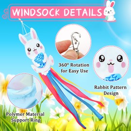 NOVWANG Easter Windsock, 40 Inch 3D Rabbit Bunny Easter Windsock Spring Windsocks for Yard Garden Patio Balcony Easter Outdoor Hanging Decorations