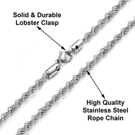 Savlano 2mm-5mm Stainless Steel Rope Twist Necklace Chain For Men & Women Comes in 16-30 inches With a Gift Box (20, 4mm)
