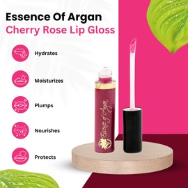 Essence of Argan Lip Gloss with Moroccan Argan Oil to Moisturize and Plump your Lips – Lip Care to Eliminate Dryness - Cherry Rose Matte Effect 0.25oz