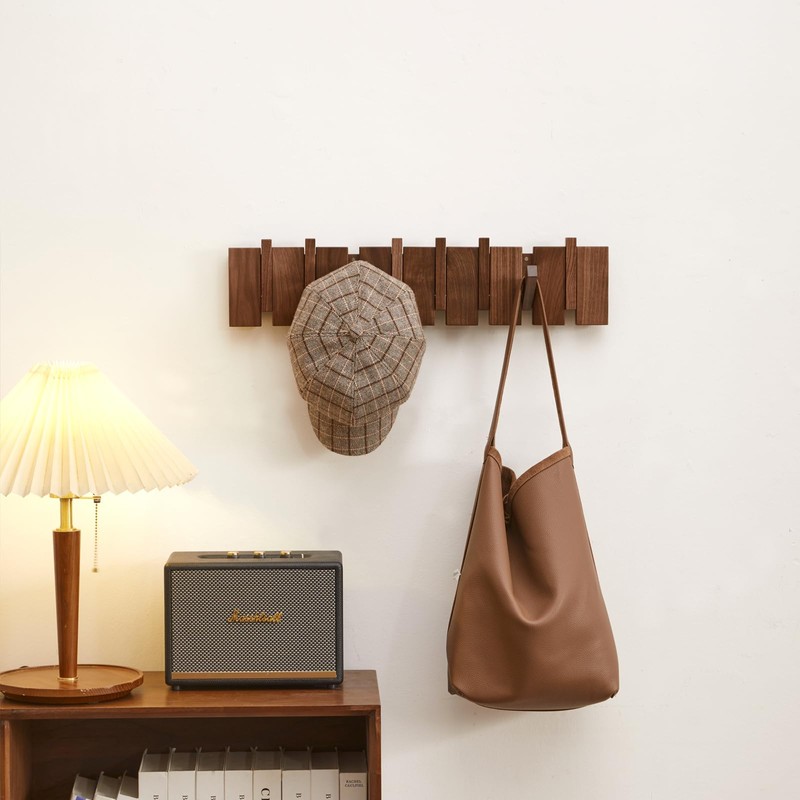 QUELLANCE Wood Coat Rack Wall Mount, Coat Hooks Hanger Wall