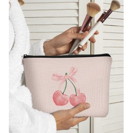 BARPERY Pink Coquette Cherry Bow Aesthetic Makeup Cosmetic Bag, Cute Makeup Bag, Trendy Preppy Makeup Bag, Preppy Stuff, Preppy Gifts, Coquette Stuff, Pink Makeup Pouch