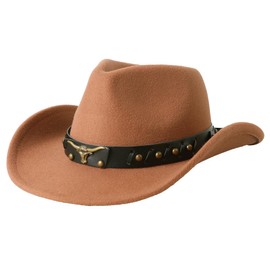 Jastore Western Cowboy Hat for Kids Boy Girl Classic Cowboy Cowgirl Dress Up Hat with Buckle Belt(Khaki, 5-12 Years)