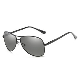 YUELUQU Men's Aviator Sunglasses Polarised Premium Metal Frame Unisex UV Protection 400, Black/Photochrome