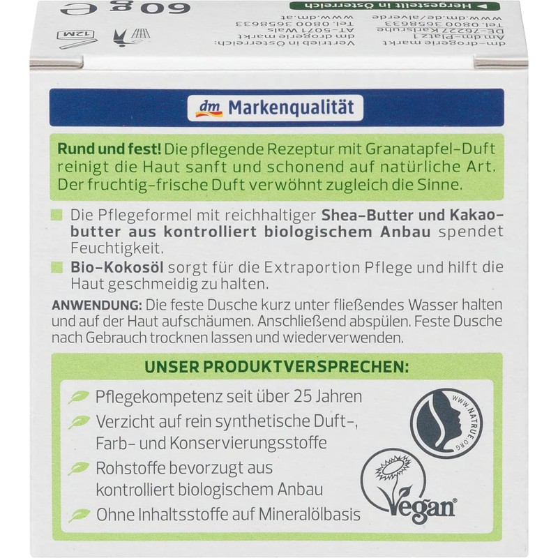 alverde Natural Cosmetics Solid Shower Gel with Pomegranate Fragrance, 60