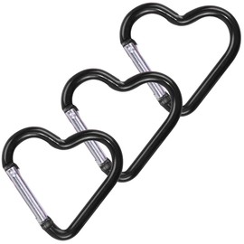 KON Carabiner Heart Shaped Cute Keychain Hook Aluminum Multi-functional Carabiner Carabiner Hook Spring Hook Black Set of 3