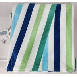 Sky Stripe Large Beach Towel 40x70 in, Green/Blue, 100% Cotton