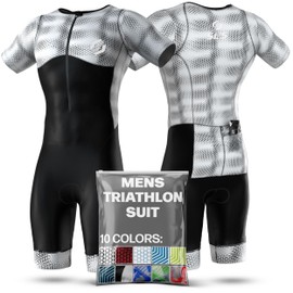 SLS3 Triathlon Suit Men - Aerodynamic Sleeved Tri Suit Men - Premium Pro Aero FX Mens Trisuit - Padded, Back Pockets (Midnight Blur, Large)