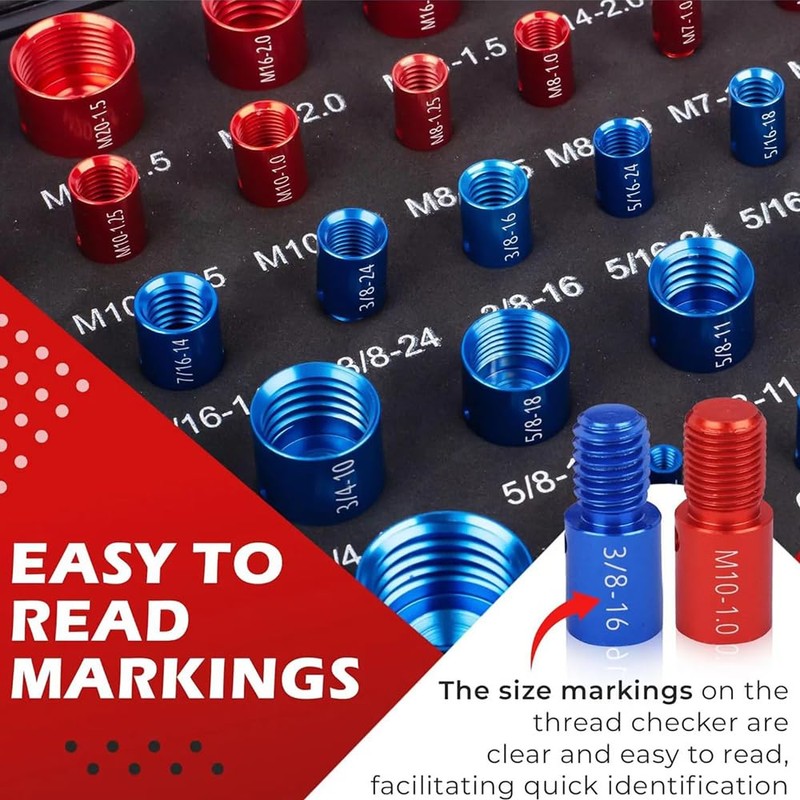 Thread Tester, Screw Identification Gauge, Screw Thread Identifier, 44-Piece Screw