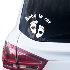 P005 Baby in Car Sticker 15 cm x 14 cm Car Sticker Baby Sticker Vinyl (White)