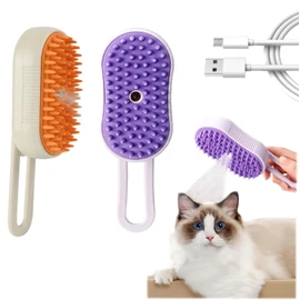 2PCS Steamy Cat Brush,cepillo De Vapor Para Gatos, Cepillo De Vapor Para Gatos 3 En 1, Cepillo De Vapor Para Gatos, Para Eliminar El Pelo Enredado Y Suelto (Morado+Marrón)