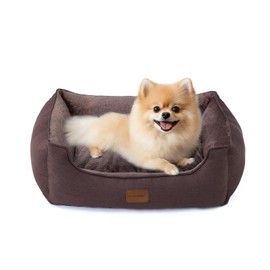 OUPEIWAWA Rectangle Dog Bed for Large Medium Small Dogs Washable Pet Bed with Bolster Sides Non-Slip Bottom Pet Sofa Waterproof Lining Durable Pet Cuddler, Dark Brown, 21x 16x 6.3 in