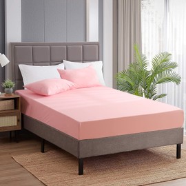 Deep Fitted Super King Bed Sheets 100% Cotton 200 Thread Count 30cm Easy to Fit Elasticated Soft Pink Bed Cover Sheets
