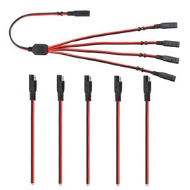 Muyimu 5 Pcs 1.2 Ft SAE 2 Pin DC Power DIY Connector Plugs & 1 Pcs 1 to 4 SAE Y Splitter Battery Extension Cable with Dust Cap (Red/Black)