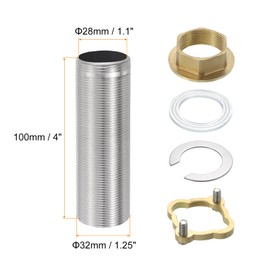 uxcell Faucet Mount Extension Shank 4"x 1.25" Stainless Steel Pipe Faucet Extension Nipple Locknut Kit Extension Threaded Longer Fixed High Foot with Nut and Gasket Faucet Fittings