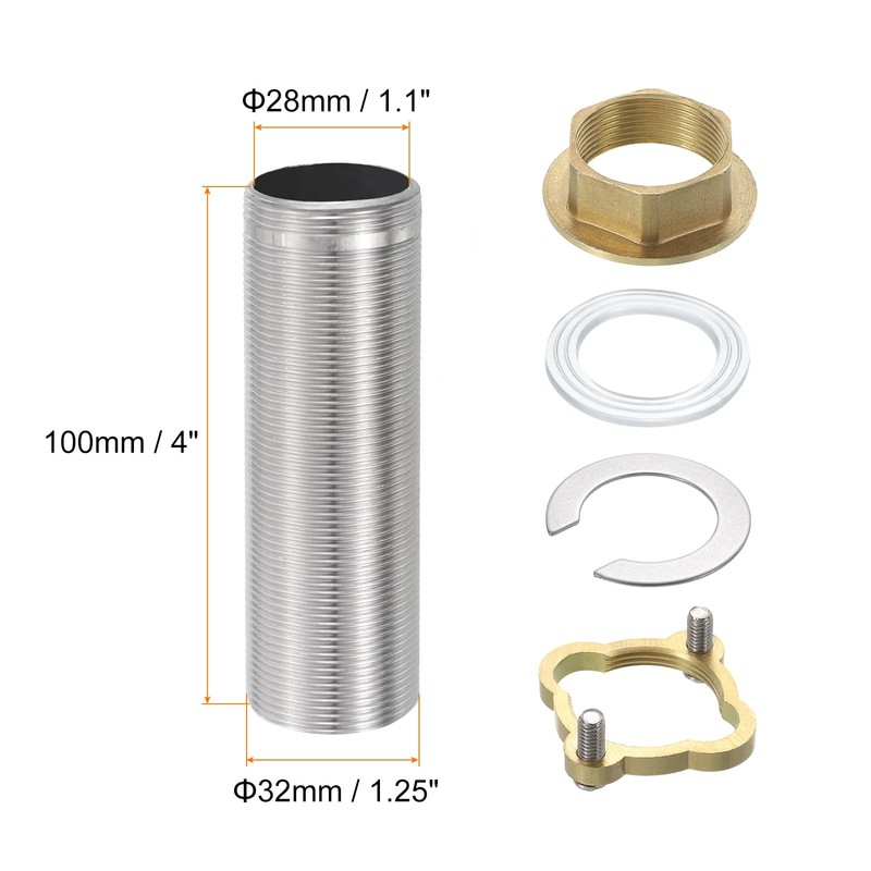 uxcell Faucet Mount Extension Shank 4"x 1.25" Stainless Steel Pipe