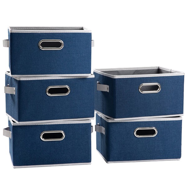 PRANDOM Fodable Storage Baskets for Closet [5-Pack] Decorative Fabric Storage