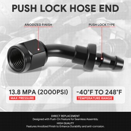 DNA MOTORING 6AN 45 Degree Push Lock/Push On Hose End Fitting Adapter,Aluminum,Black,FT-4106-045-BK