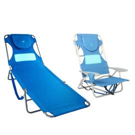 Ostrich Ladies Comfort Lounger Sunbathing Chaise Lounge Beach Chair and Outdoor On-Your-Back 5-Position Backpack Beach Chair, Blue