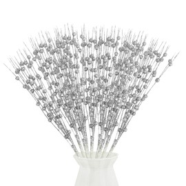 DIYASY Silver Berry Stems for Christmas Tree Ornaments, 16.2 in Picks and Sprays Artificial Branches Xmas Tree Filler Holiday Wreath Garland Decorations Home Décor