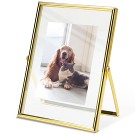 Vienrose 5x7 Picture Frame, Glass Floating Picture Frames for 2x3 3x5 4x6 Photo, Gold Tabletop Photo Frame for Home Wedding Party Office Decor