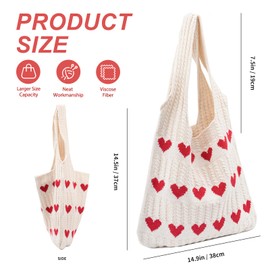 Lilbitty Heart Crochet Bag Cute Handbag for Women Y2K Accessories Valentine's Day Aesthetic Crochet Bag Knitted Bag, Perfect for It-Girl Styles, red, L