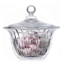 Pasabahce Glass Candy Dish with Lid, Crystal Cut Glass Candy Bowl, Decorative Candy Jar for Sugar, Candies, Biscuit