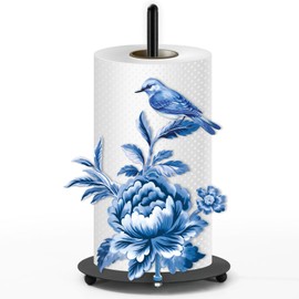 JarThenaAMCS Chinoiserie Paper Towel Holder Blue Floral Bird Kitchen Decor Accessories Large Metal Towel Holder Stand for Farmhouse Home?Party Bathroom Countertop