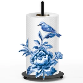 JarThenaAMCS Chinoiserie Paper Towel Holder Blue Floral Bird Kitchen Decor Accessories Large Metal Towel Holder Stand for Farmhouse Home?Party Bathroom Countertop