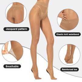 MANZI Back Seam Tights for Women Sheer Pantyhose 2 Pairs Natural+Black Line XL