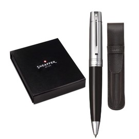 Sheaffer 300 Glossy Black Fountain Pen with Bright Chrome Cap, Chrome-Plated Trim and Matching Pouch gift Set (Ballpoint)
