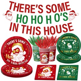 There's Some Ho Ho Hos In This House Party Decorations, Christmas Paper Plates and Napkins, Funny Christmas Party Decorations Dinnerware Set, Xmas Holiday Friendsmas Birthday Party Supplies